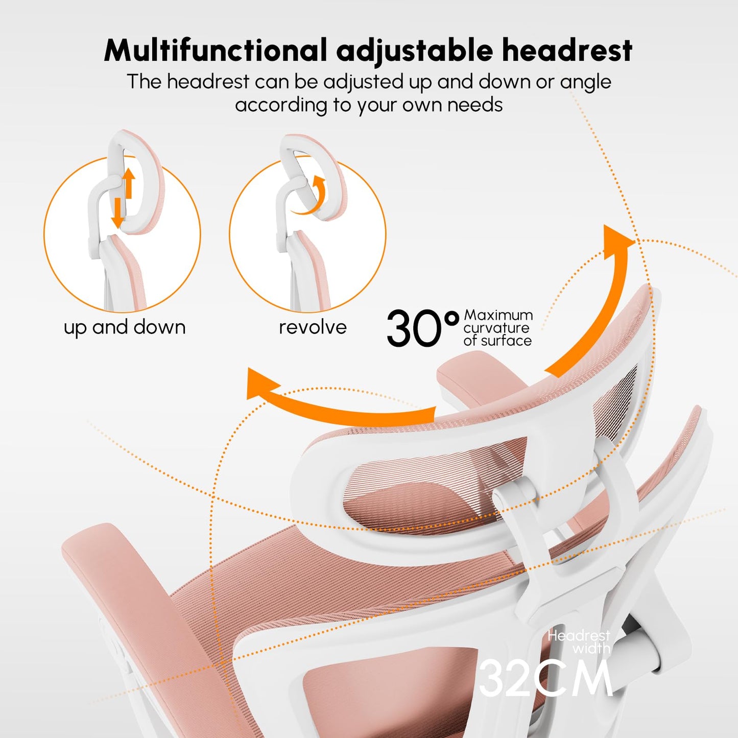 HapGIFT Pink Office Chair Ergonomic Desk Chair with Adjustable Headrest, Mesh Computer Chair with Footrest for Adults Girls Women