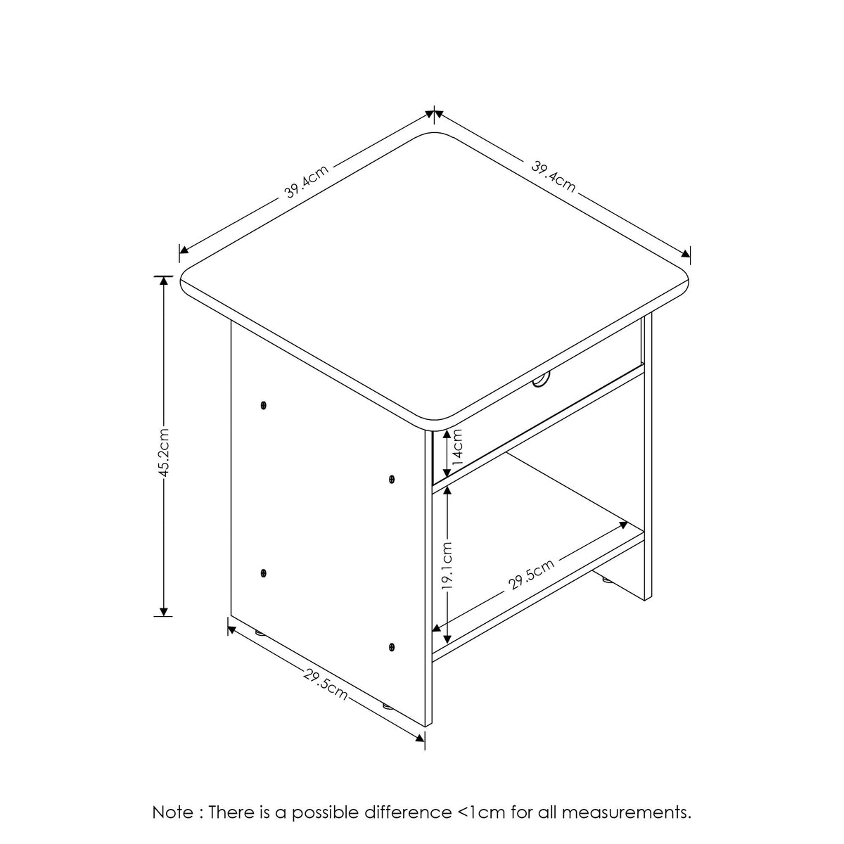 Furinno Dario End Table/ Night Stand Storage Shelf with Bin Drawer, Cream Faux Marble/Ivory
