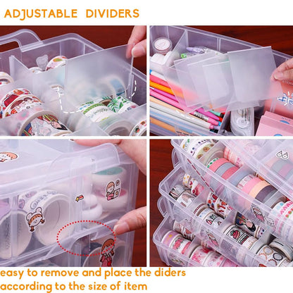 HomDSim Washi Tape Box Organizer Storage,Divider Closet Container,with 30 Adjustable Compartments,Clear,Masking Tape Desktop Tape DIY Sticker Roll
