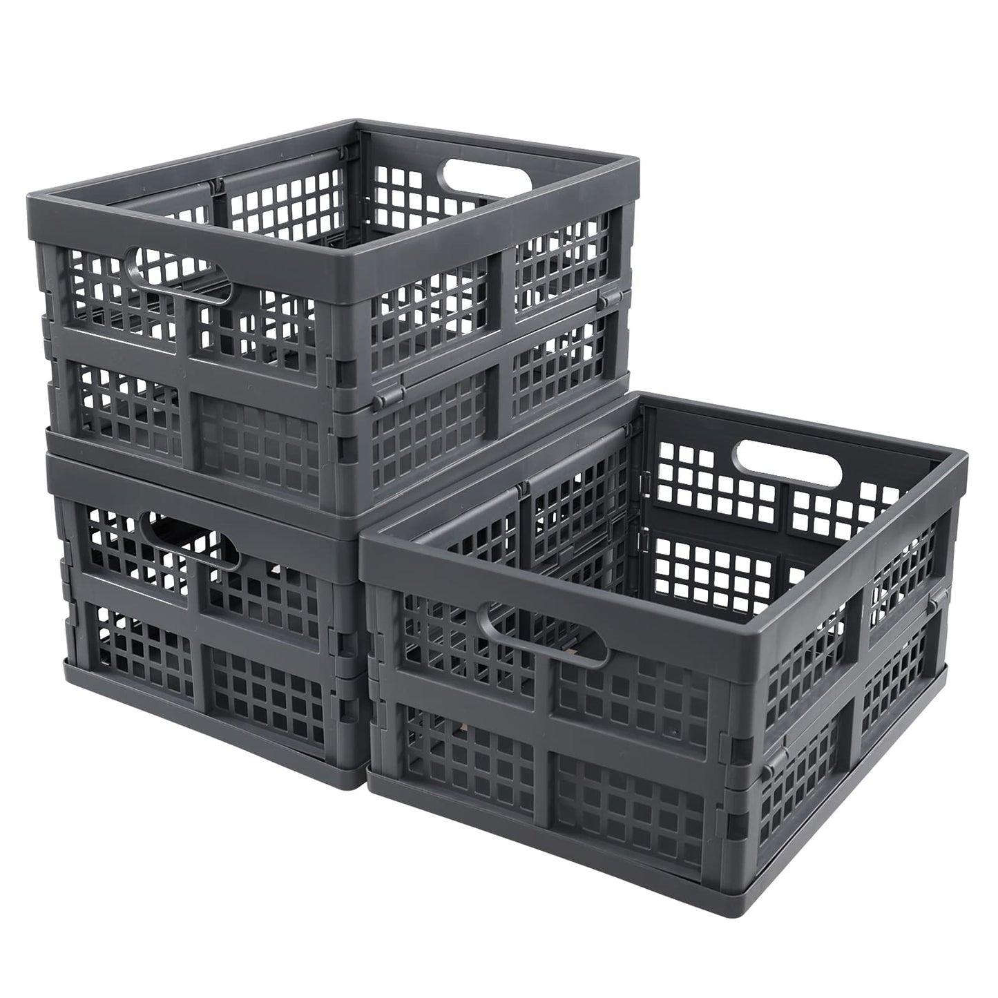 Dynko Foldable Plastic Storage Basket, 15 L Collapsible Crate Set of 3
