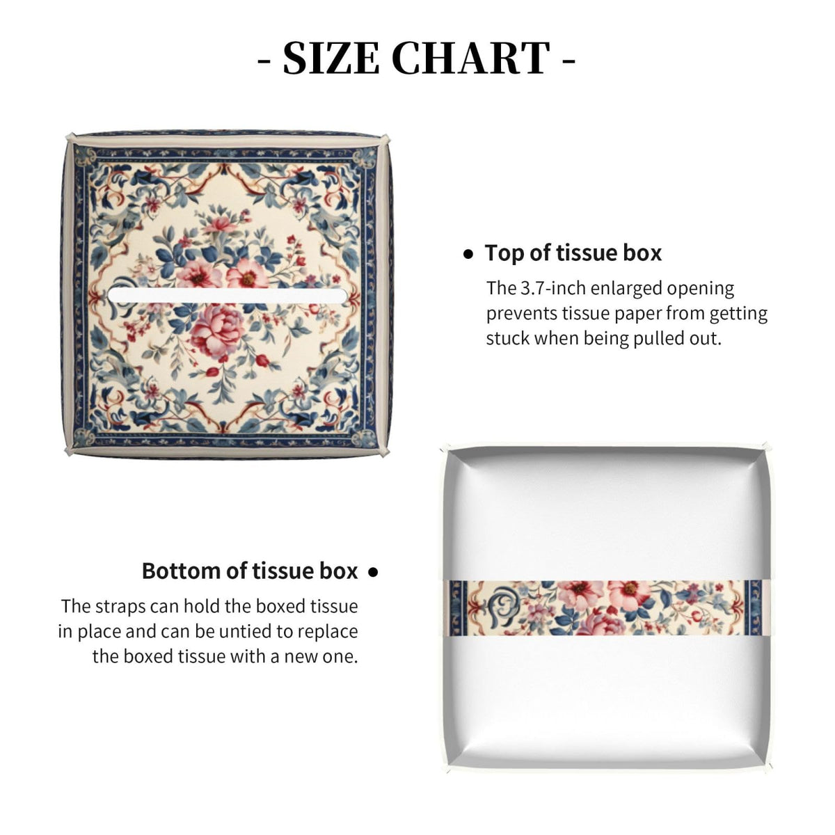 Mexpekil Square Tissue Box Cover vintage flowers ethnic pattern PU Leather Tissue Box Cover Cube Tissue Box Holder for Bathroom Car Napkins Facial