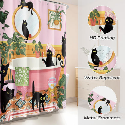Dazzlewall Pink Cat Shower Curtain for Bathroom Mould & Mildew Resistant
