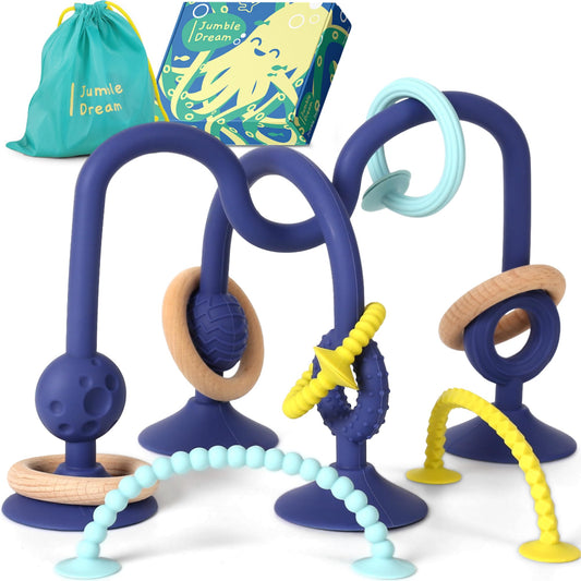 Jumble Jangle Baby Teething Toy ? Multi Purpose High Chair Suction Teether Toy: Teething Toys for Baby with Sensory Toy Textures for Babies, Infants