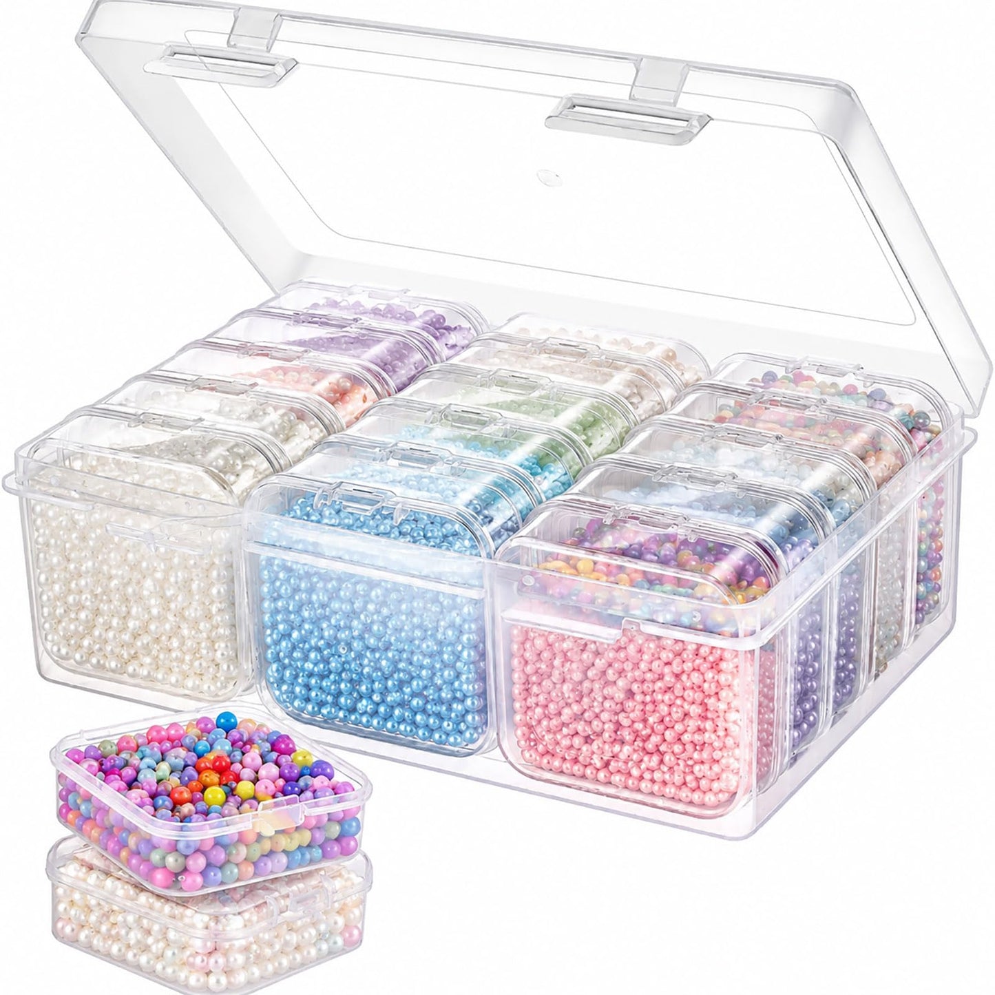 YYGMSS Plastic Storage Box with Lid for Small Parts Beads Craft Items Jewellery with Labels Compartments Container Organiser (15, 5.5 * 5.5 * 2cm)
