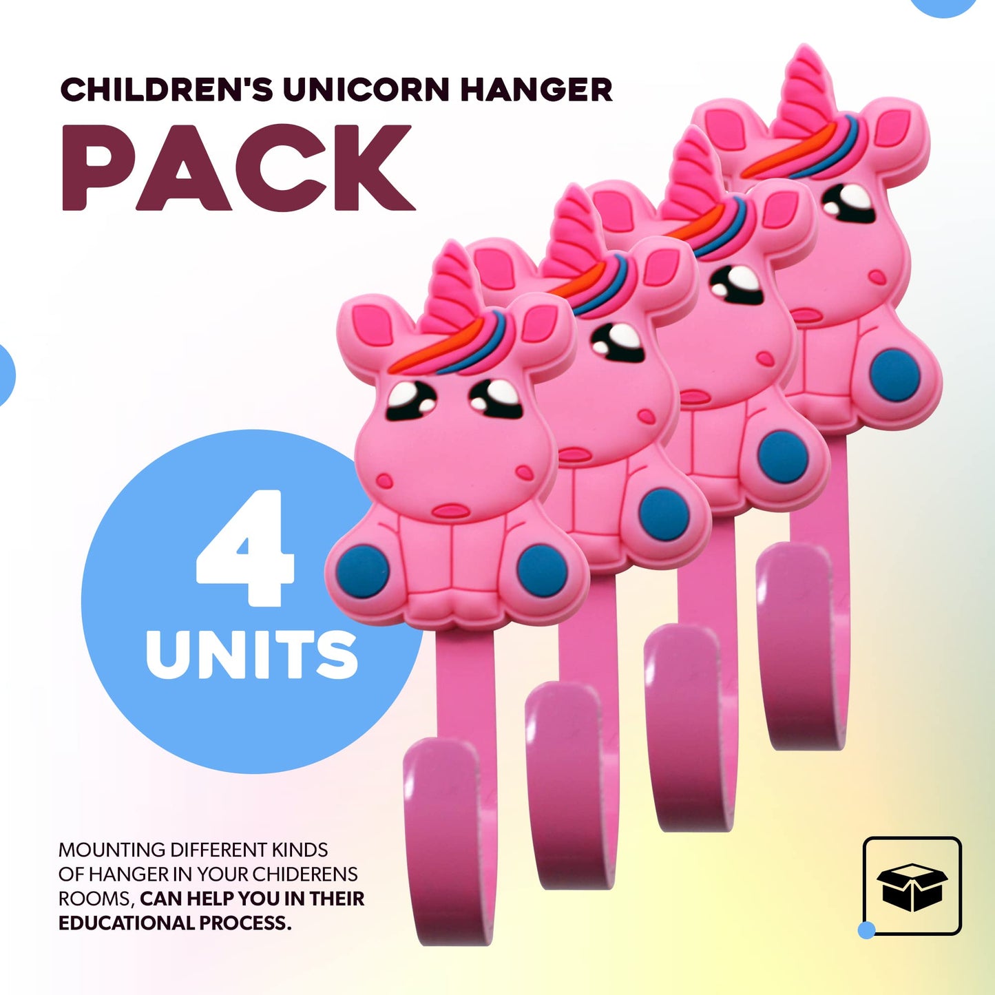 DOJA Barcelona | Pink Unicorn Children's Hanger | 34 x 90 mm | Pack of 4 Children's Clothes | Hangers Children Clothes | Hangers Bedroom Children