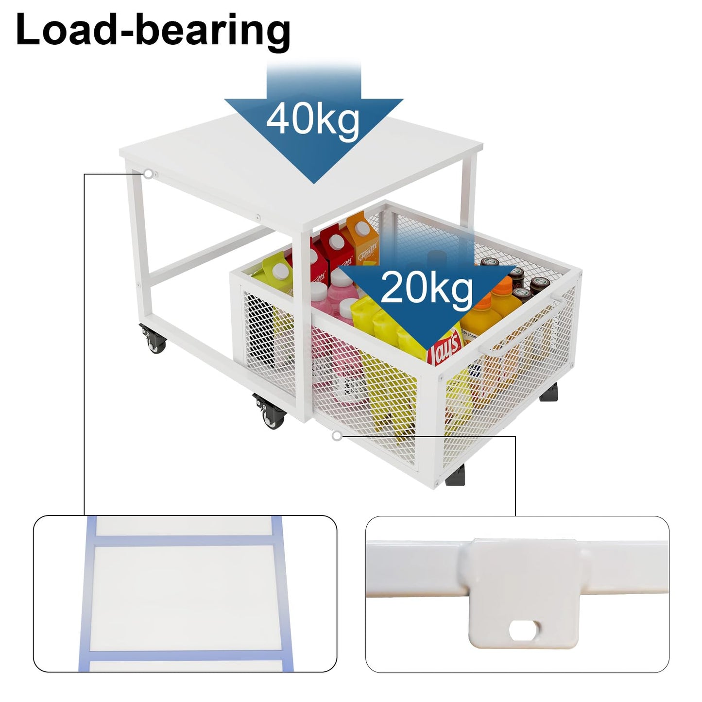 PUNCIA Fridge Stand with Storage and Wheels Rolling Mini Fridge Table