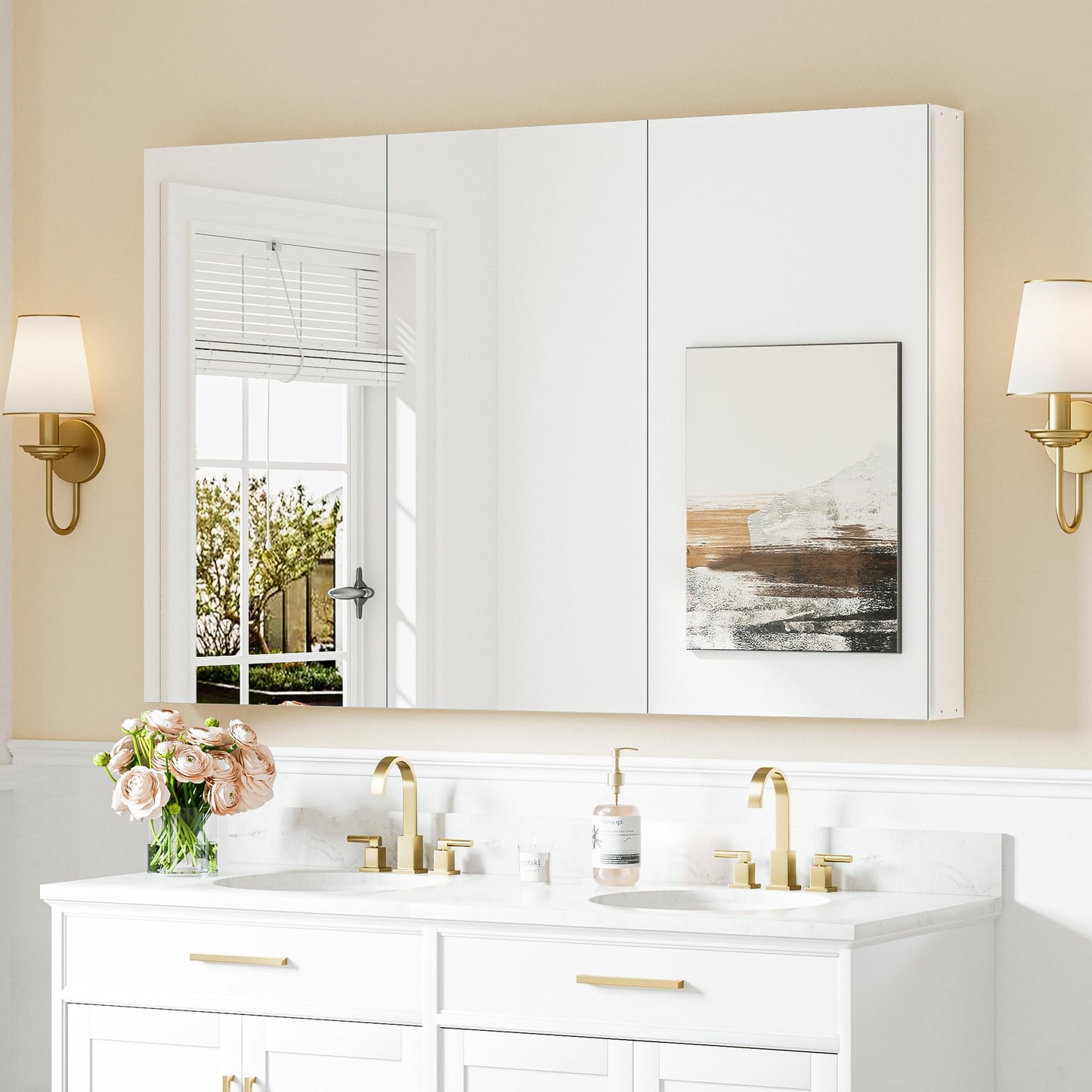 Keonjinn Bathroom Cabinets with Mirror - 120x80cm Aluminum bathroom Mirror Cabinets