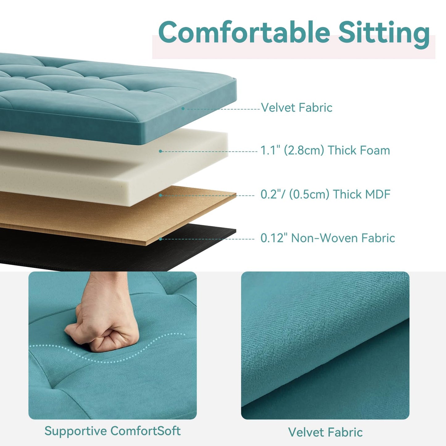 BRIAN & DANY Ottoman Storage Box Velvet Foldable Storage Ottoman Bench with Highly Elastic Sponge Filling for Living Room, 80 x 40 x 40 cm, Teal