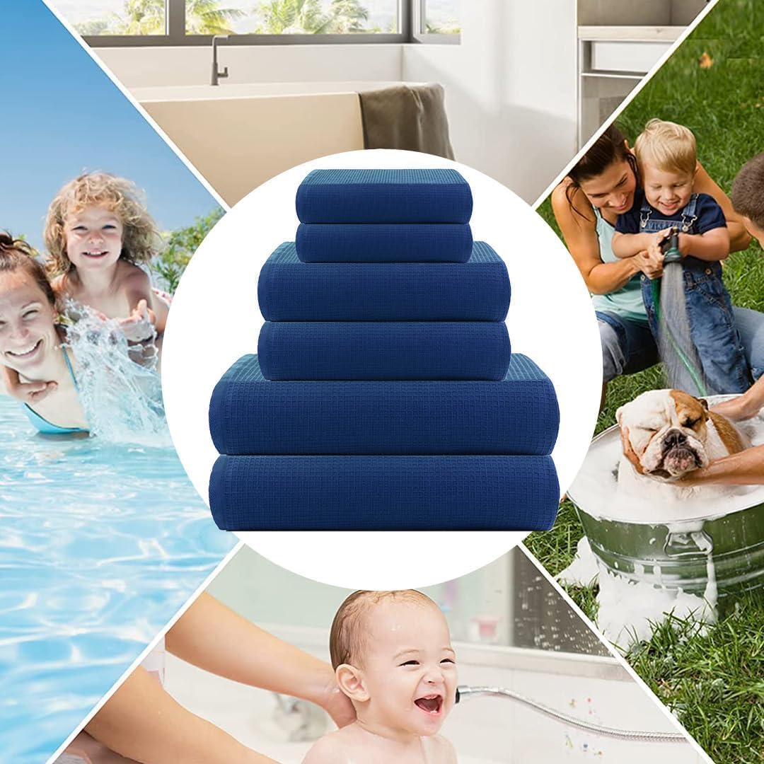 CASA COPENHAGEN Waffle 4-piece bath towel set – Navy blue, 70x140 cm, Egyptian cotton, designed in Denmark, for bathroom, kitchen & shower