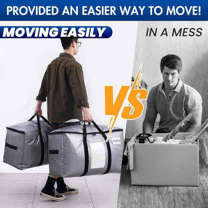 TAILI Moving Bags Heavy Duty with Zips Extra Large 6 Pack,Clear Window & Reinforced Handles,Silver Storage bags for Clothes, Beddings,Travel,Moving