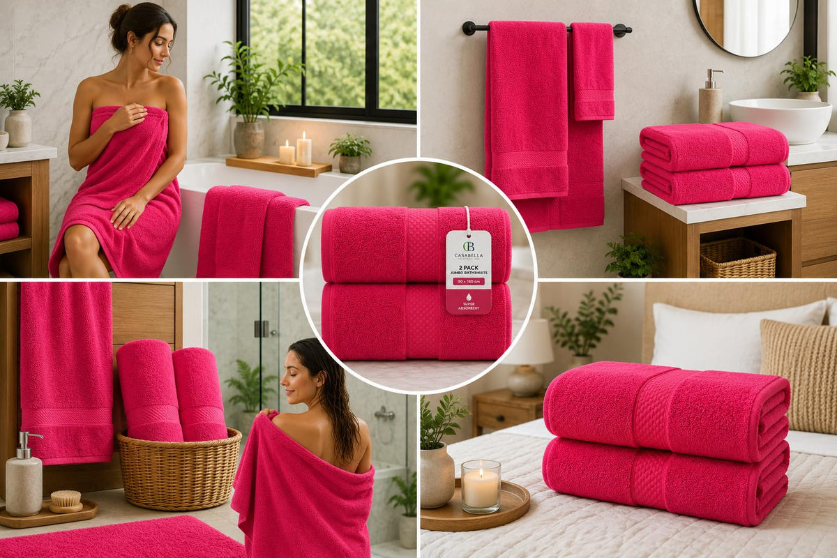 Casabella CB 2 Piece Jumbo Bath sheet 100% Combed Cotton Extra Large Bath Towel bale set super Absorbent Soft Red 2 Pack 90X180 CM Bath-sheets for