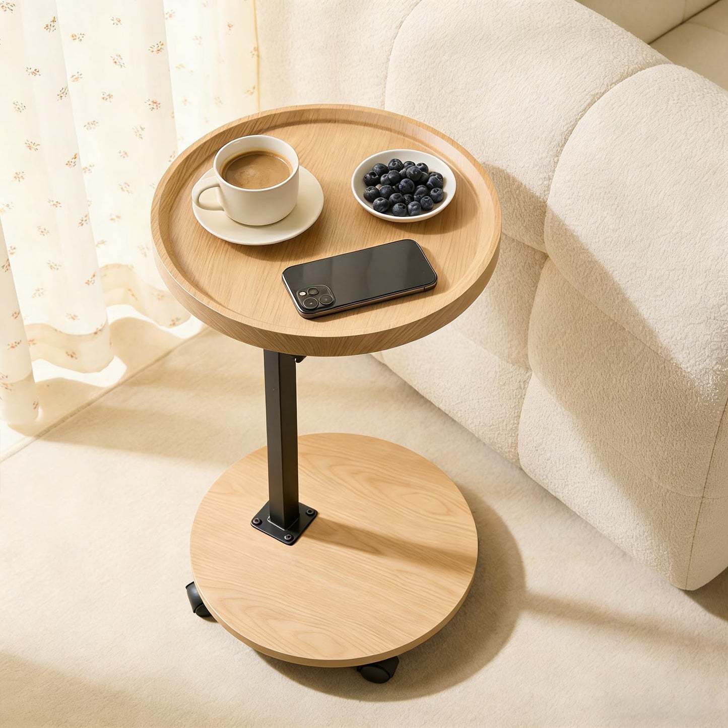 YYW C Shaped End Table Adjustable Height, Couch Tables That Slide Under for Small Spaces, 360°Swivel TV Tray Table