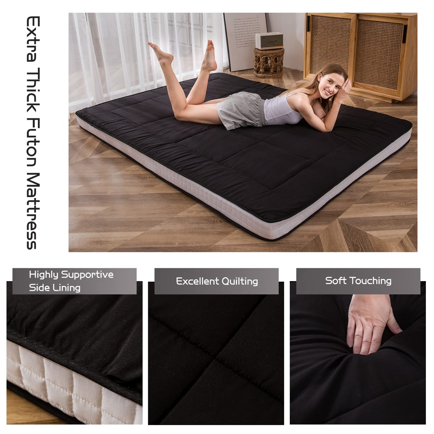 MAXYOYO Futon Mattress, Padded Japanese Floor Mattress Quilted Bed Mattress Topper