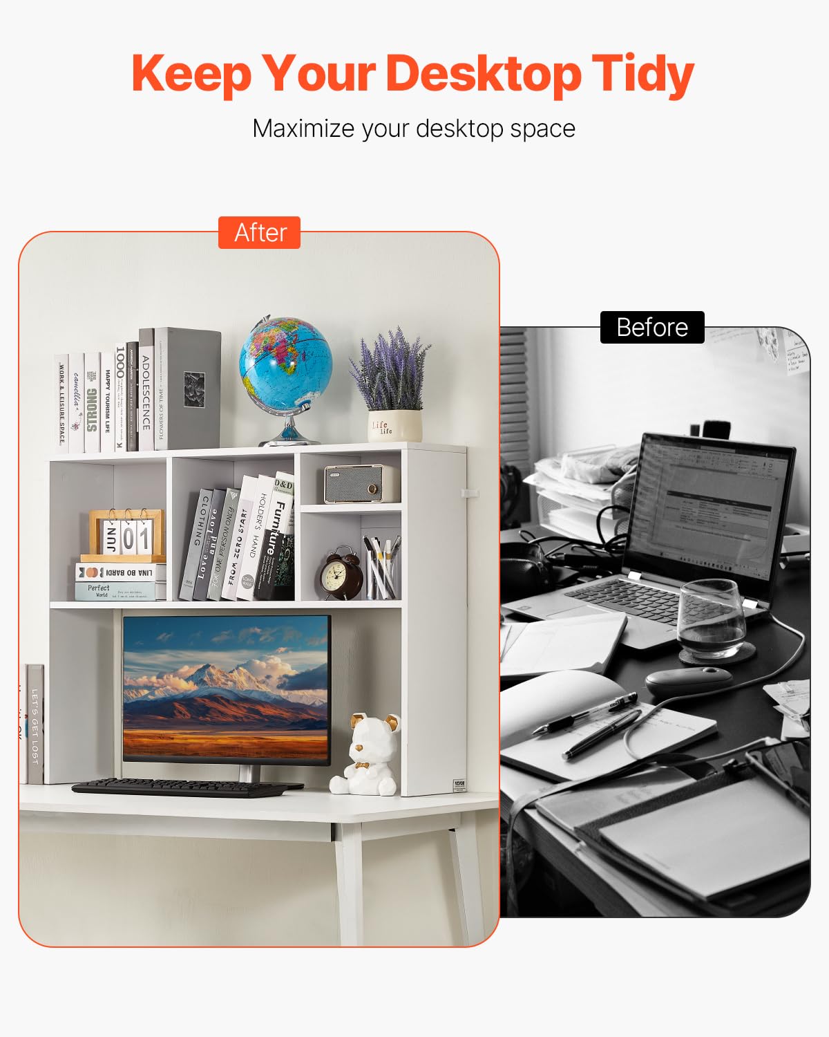 VEVOR Desktop Bookshelf, 1-Tier Desktop Storage Organizer, 37" x 9.4" x 28.7" Office Storage Rack Wood Display Shelf