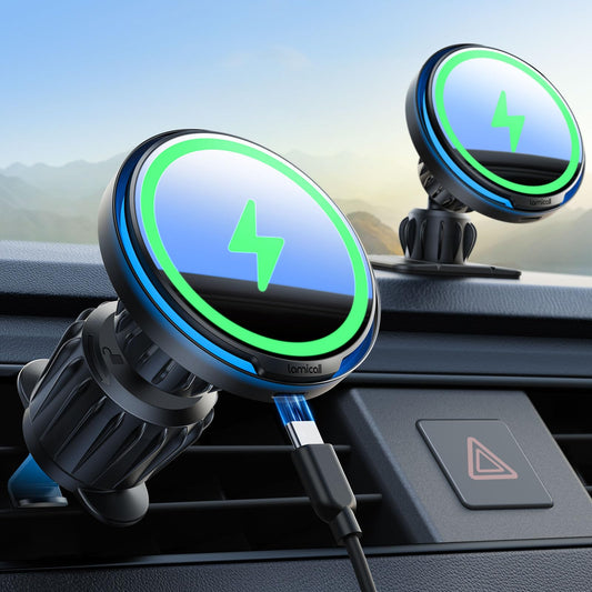 Lamicall for MagSafe Car Charger Holder - [15W Fast Charging] Wireless Charger for Car, N55 Magnetic Phone Mount for Dashboard & Air Vent for iPhone
