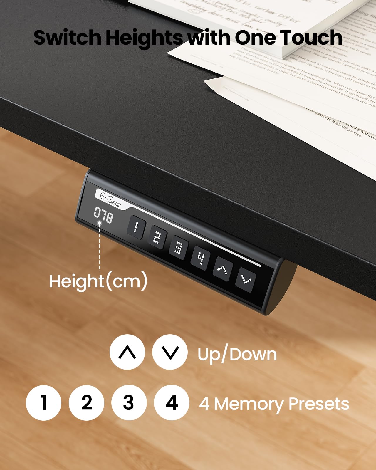 ErGear Electric Standing Desk 120 x 60cm 4 Memory with Splice Board