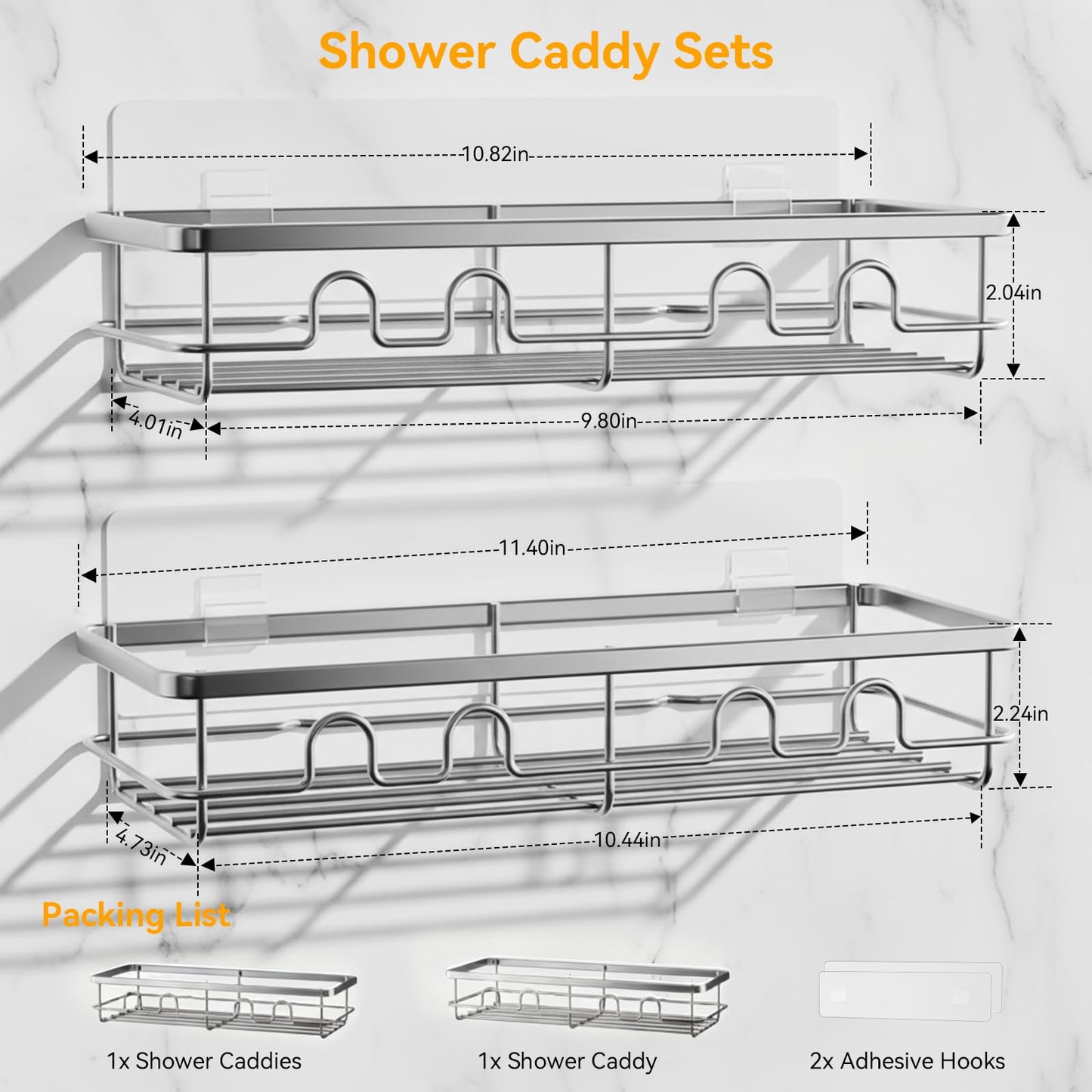 Dimyno Adhesive Shower Caddy, Large Capacity Shower Racks for Inside Shower, No Drill Bathroom Shower Organizer and Storage