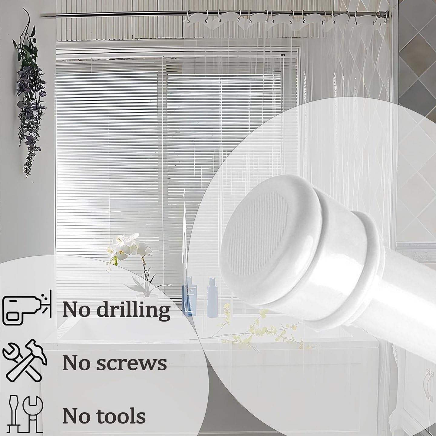 Shower Curtain Pole Tension Rods For Curtains Tension Rod Curtain Poles No Drilling For Windows Shower Black 85-230Cm Ø32mm