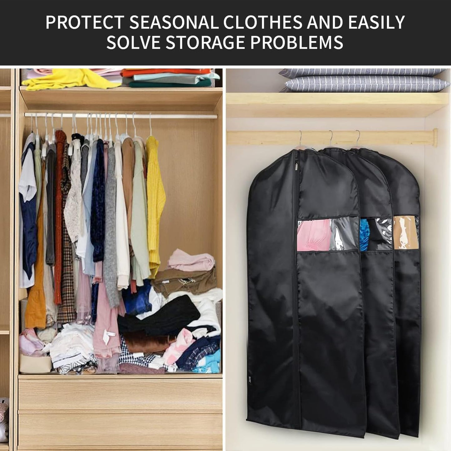 3 Pack PEVA Translucent Garment Covers 60 x 100cm Garment Bags