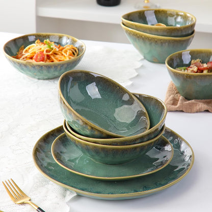 Bowls Set of 4 Bowls - 25 Oz, Cereal Bowls Stoneware Set/Soup Bowls Ceramic Bowls Ramen Retro Green - 750ml