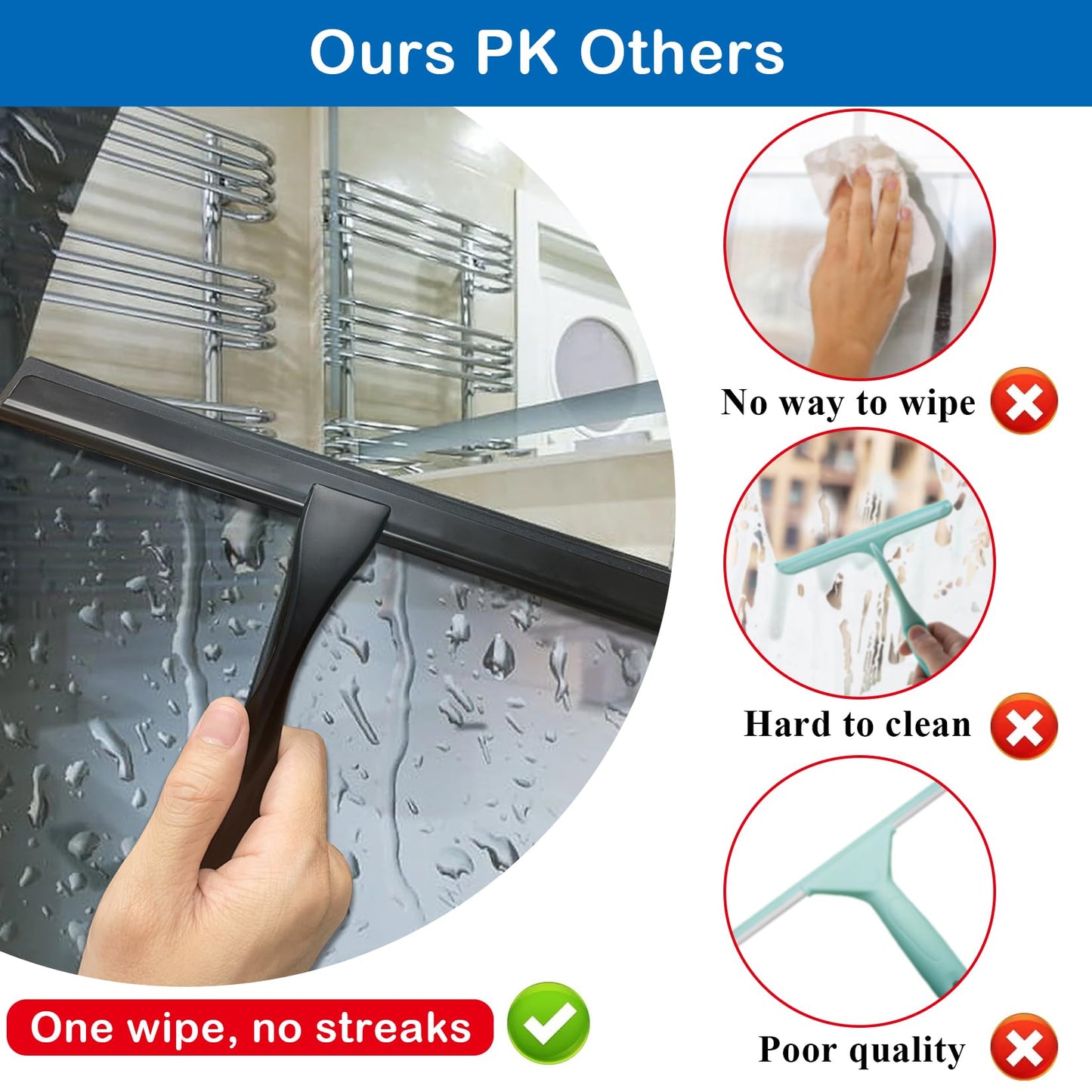 Loputon Shower Squeegee, Window Squeegee,Stainless Steel Shower Scraper, Shower Screen Wiper for Glass Shower Doors, Windows & Mirrors