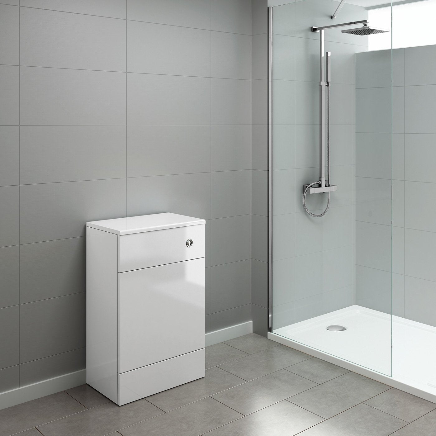 500mm Gloss Grey White Harper Back to Wall Toilet Cupboard Unit (White)