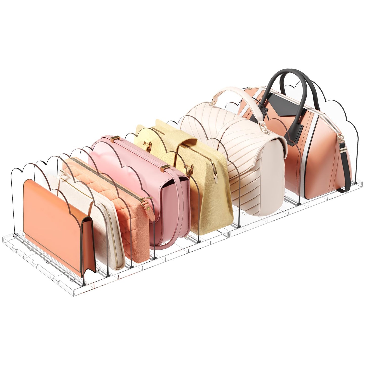 Lifewit Adjustable Handbag Organiser for Wardrobe, 18.5 cm Tall Clear Plastic Purse Organiser for Closet, 2 Pack Bag Shelf Divider in Bedroom/Closet