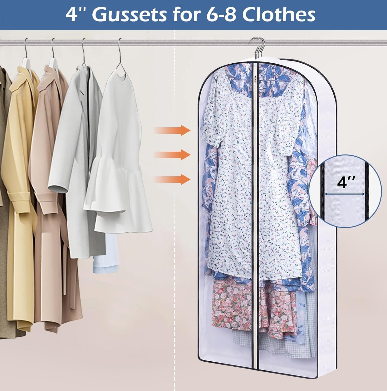 SLEEPING LAMB 50" Clear Garment Bags for Hanging Clothes Storage 4" Gussetes Dress Bags for Closet Storage Coat Cover for Suits, Sweater