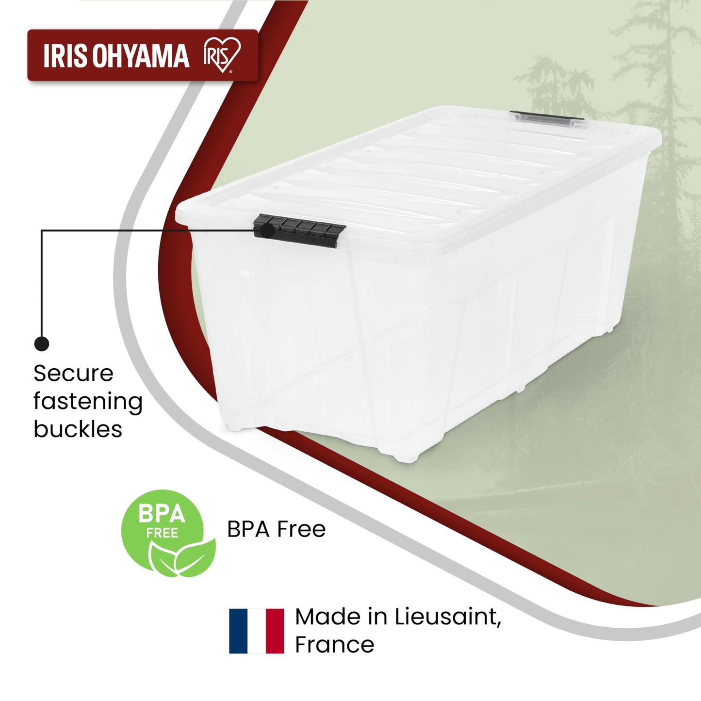 Iris Ohyama, Large Plastic Storage Boxes with Lids, 80L, Set of 4, Clear, Latching Buckles with Handles, Stackable, Nesting, Strong & Durable