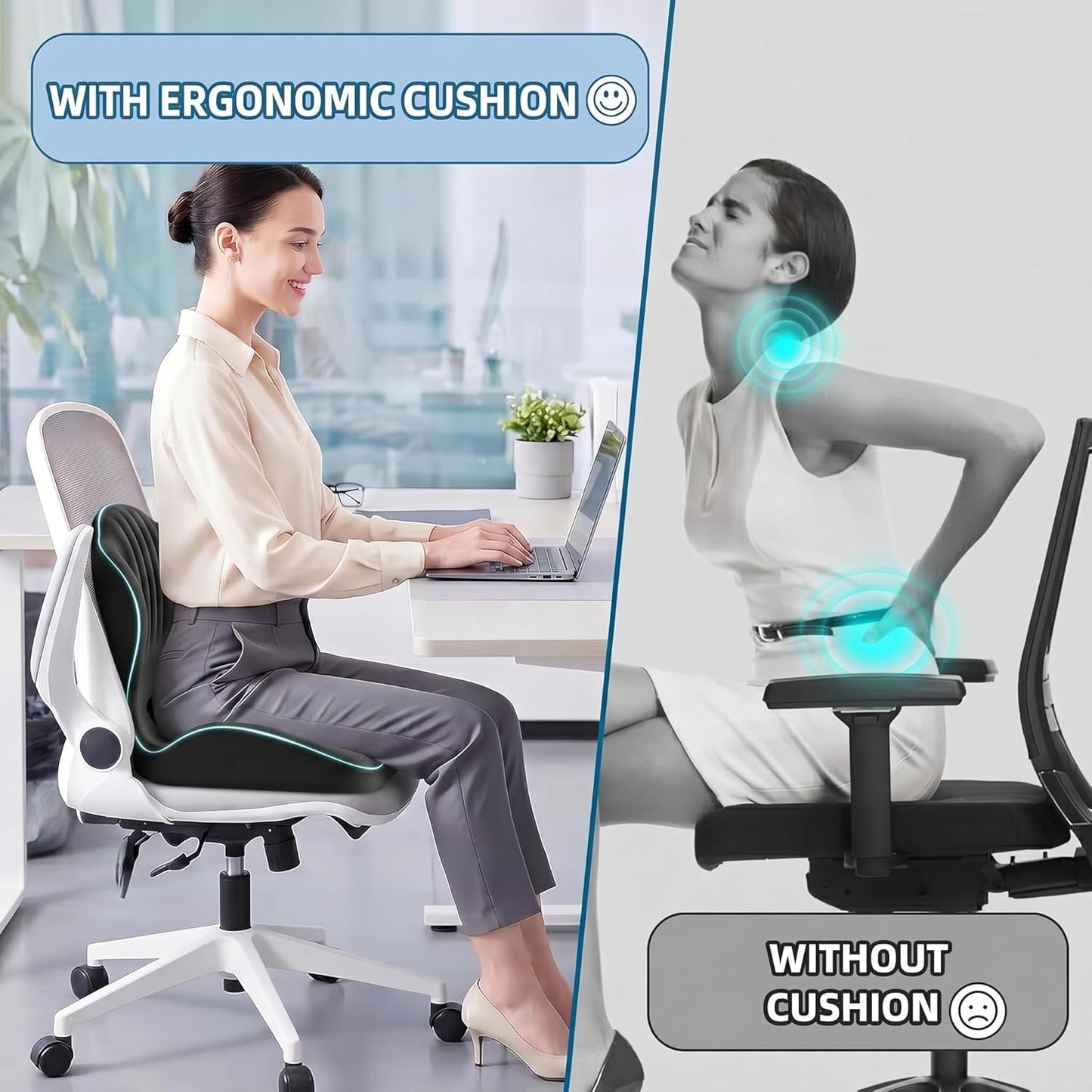 YUGEVRA 2-in-1 Ergonomic Seat Cushion with Lumbar Support, L-Shaped Memory Foam Office Chair Cushion with Coccyx Cut-Out