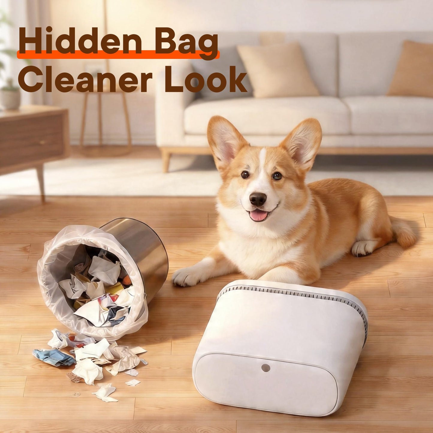 TidyTale Bathroom Trash Can with Lid, Slim Garbage Bin with Inner Bucket, Dog Proof Press Top Lid Small Narrow Wastebasket, Hidden Bag Design