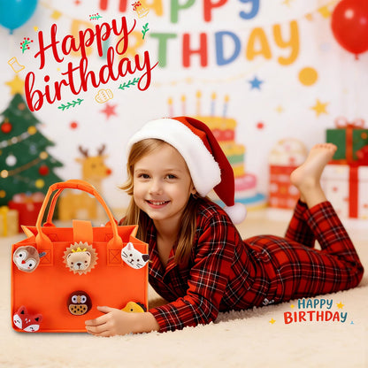 HUANYO Felt Storage Bag for Kids, 30x20x18 cm Colourful Toy Organiser with Handles, DIY Gift Bag for Holidays, Birthday, Christmas Presents orange