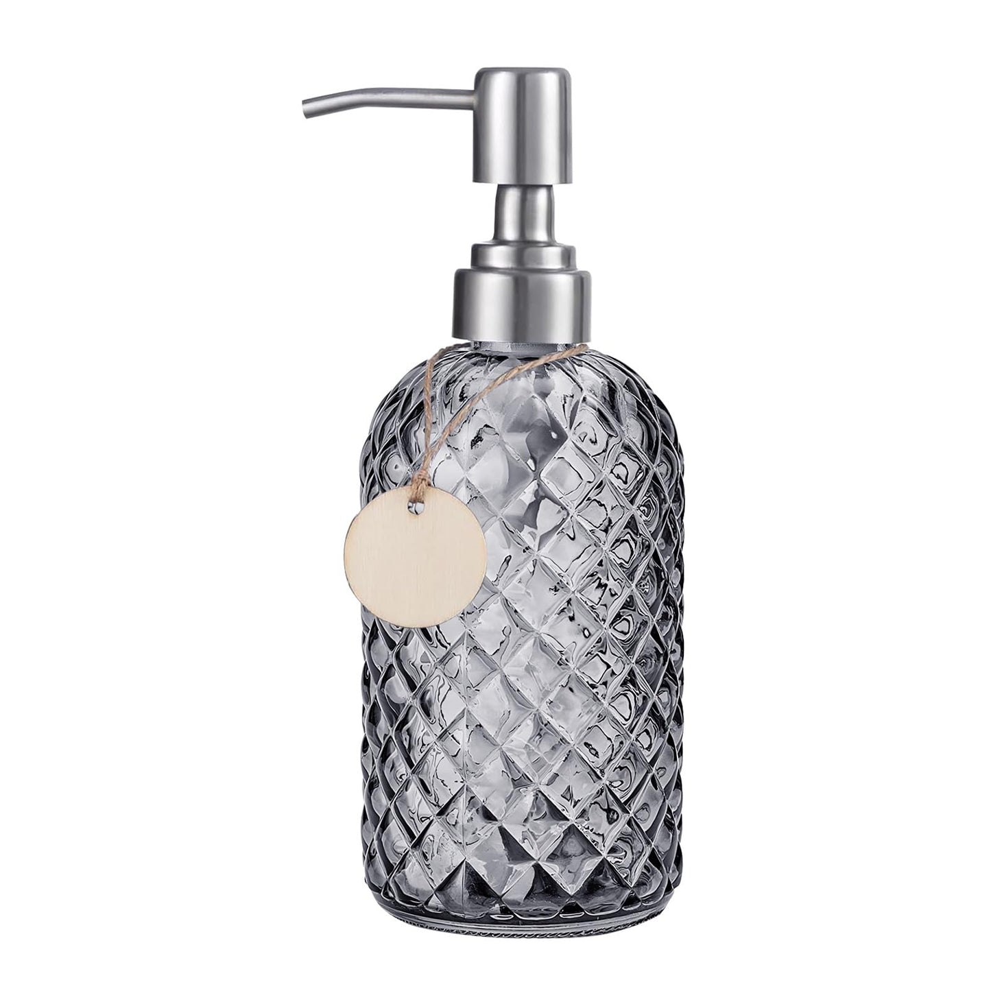 Topsky Glass Soap Dispenser with Silver Metal Pump 400ml Grey