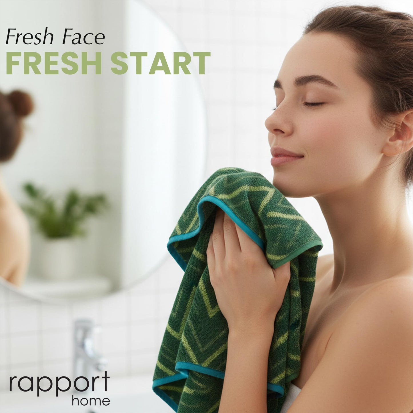 Rapport Home Helix Face Towels 2 Pack, 30x30cm 100% Cotton - Moss Green