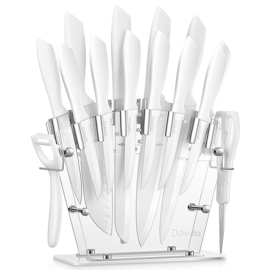 Knife Set, D.Perlla 16 PCS High Carbon Stainless Steel Kitchen Knife Set, Non Slip Handle, Sharp Knife, Rust and Corrosion Resistant, with Acrylic