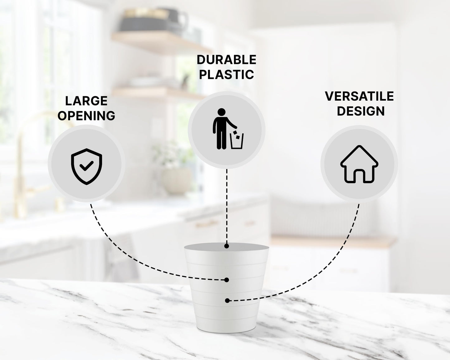 Zuvo Waste Paper Bin 5L, Wave Design Bin for Bedroom and Office, White