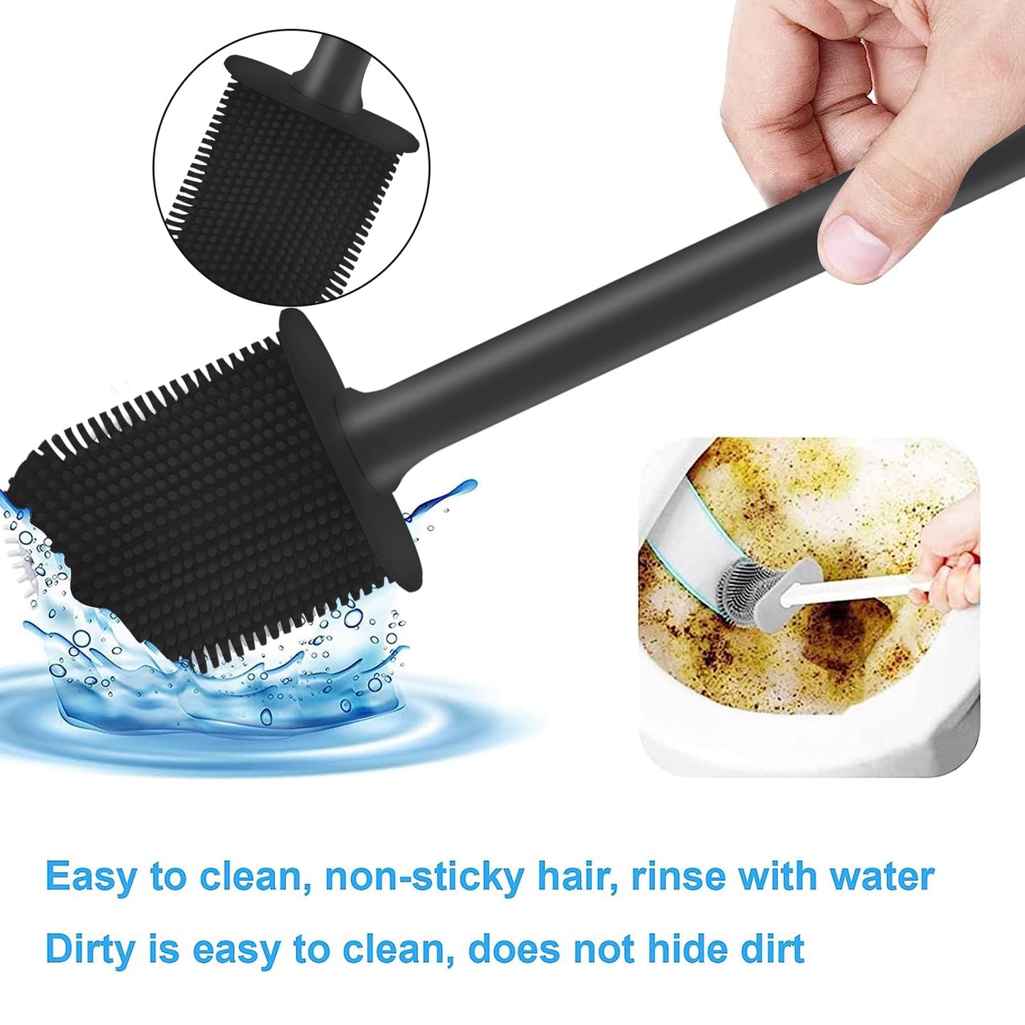 Samaly Silicone Toilet Brush, Bathroom Deep Cleaning Bowl Buddy Toilet Brush with Soft Flexible Bristles and No-Slip Plastic Handle