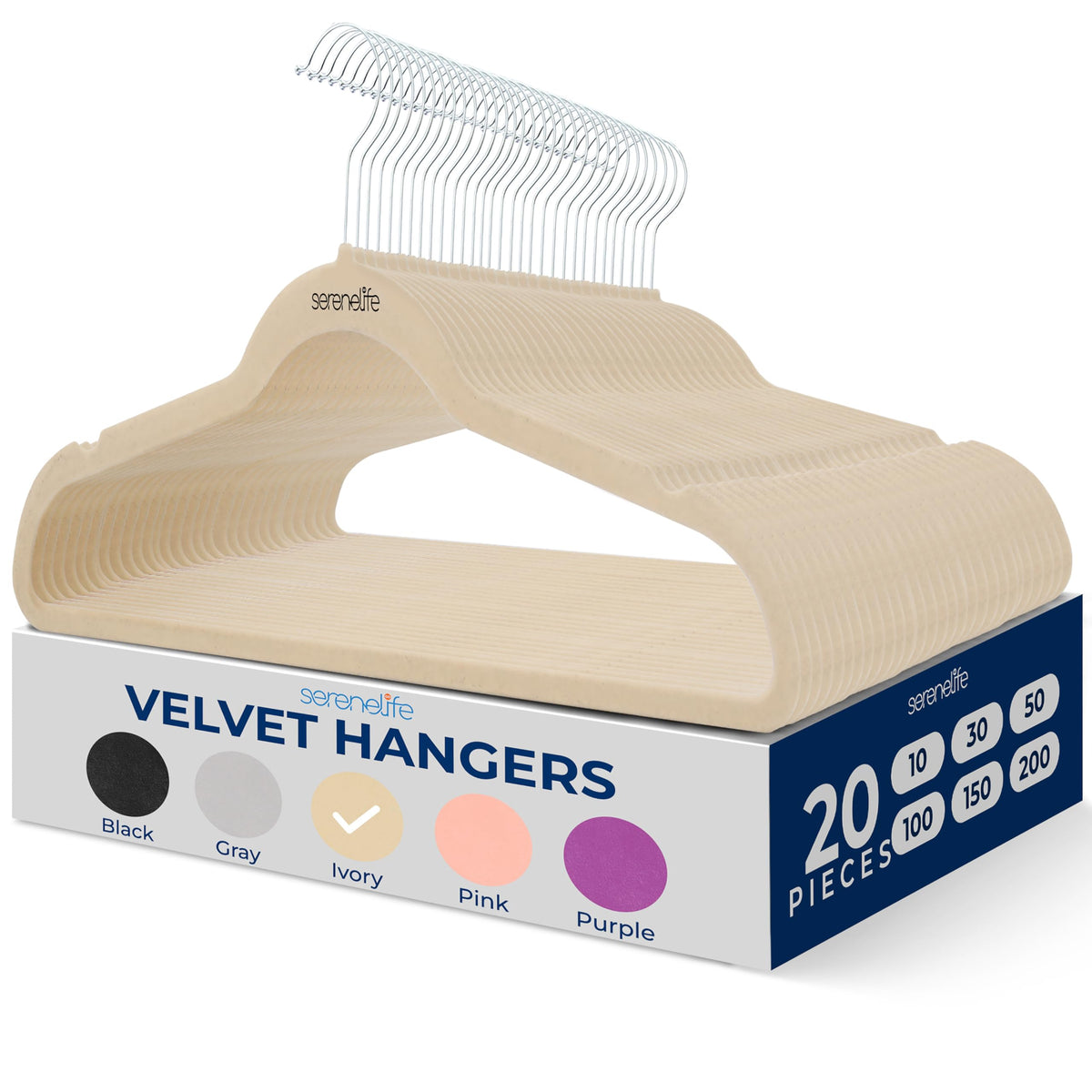 SereneLife Velvet Hangers 20 Pcs, Non Slip Heavy Duty Hanger Set with 360° Swivel Hook, Smooth Velvet Finish to Protect Fabric, Lightweight