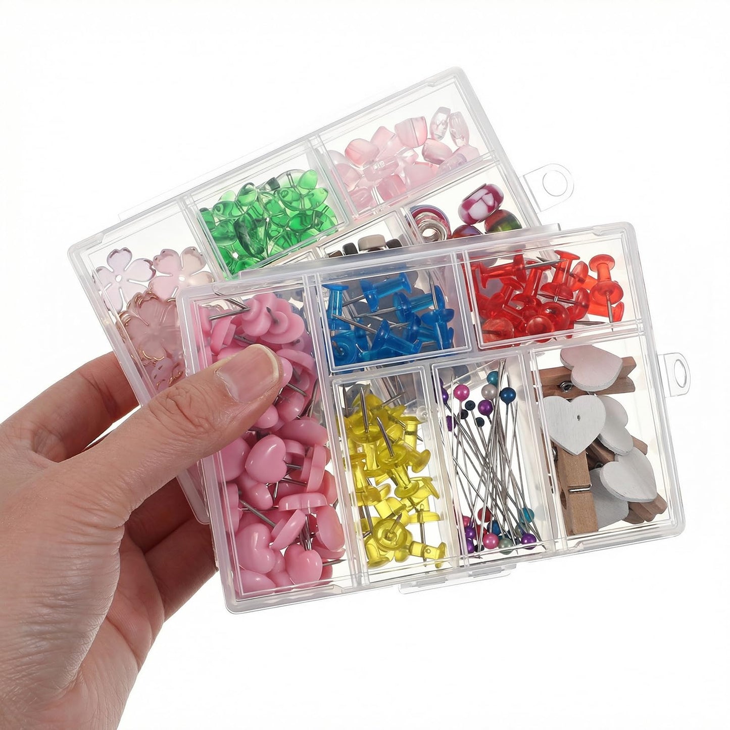 Bruislard 2 Pcs 6 Grids Clear Plastic Storage Box with Dividers, Bead Storage Box Compartment Storage Boxes for Bead Jewelry Screws Small Items DIY