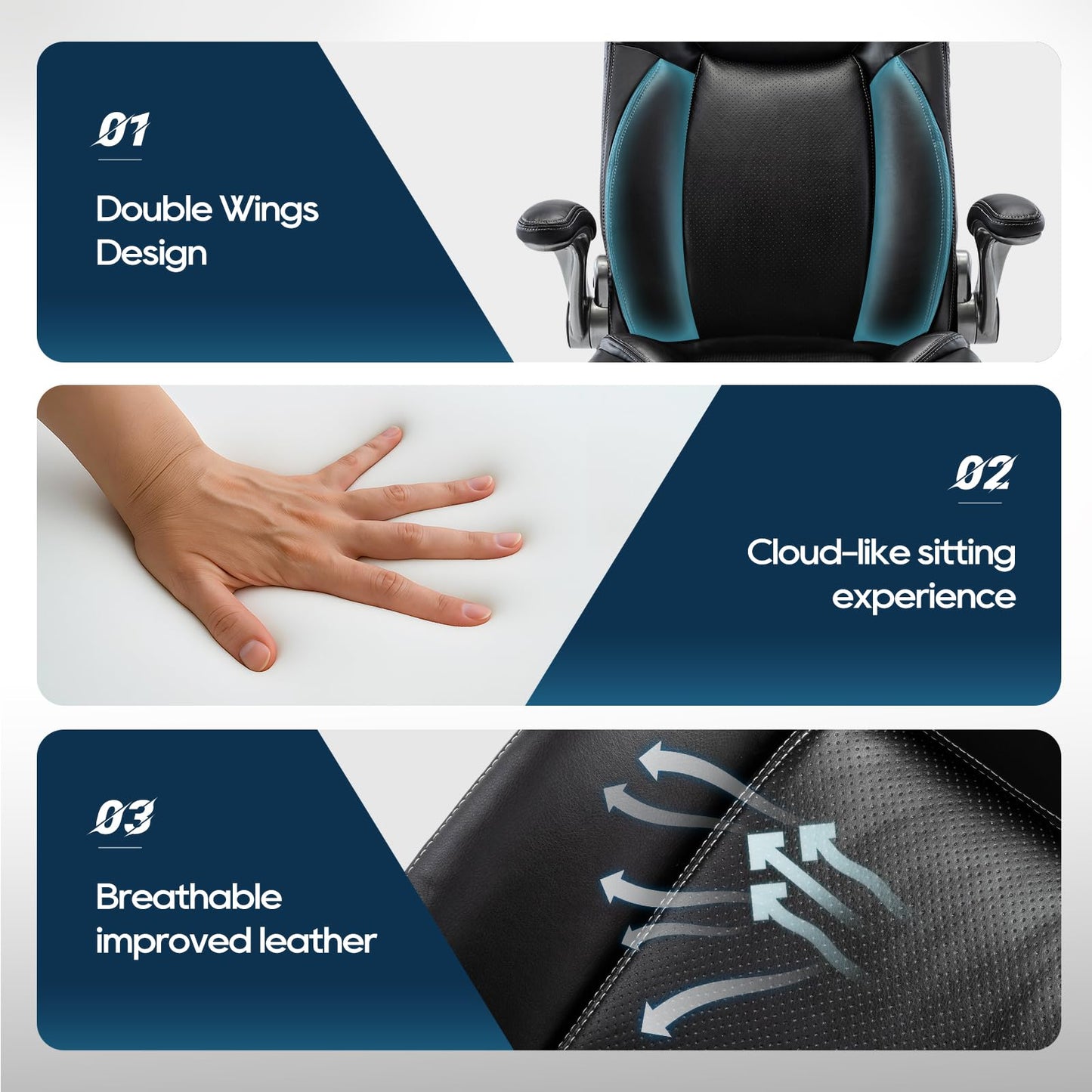 Ergonomic Executive Office Chair with Adjustable Lumbar Support, Flip-up Armrests, Double Padded Seat & Tilt Function