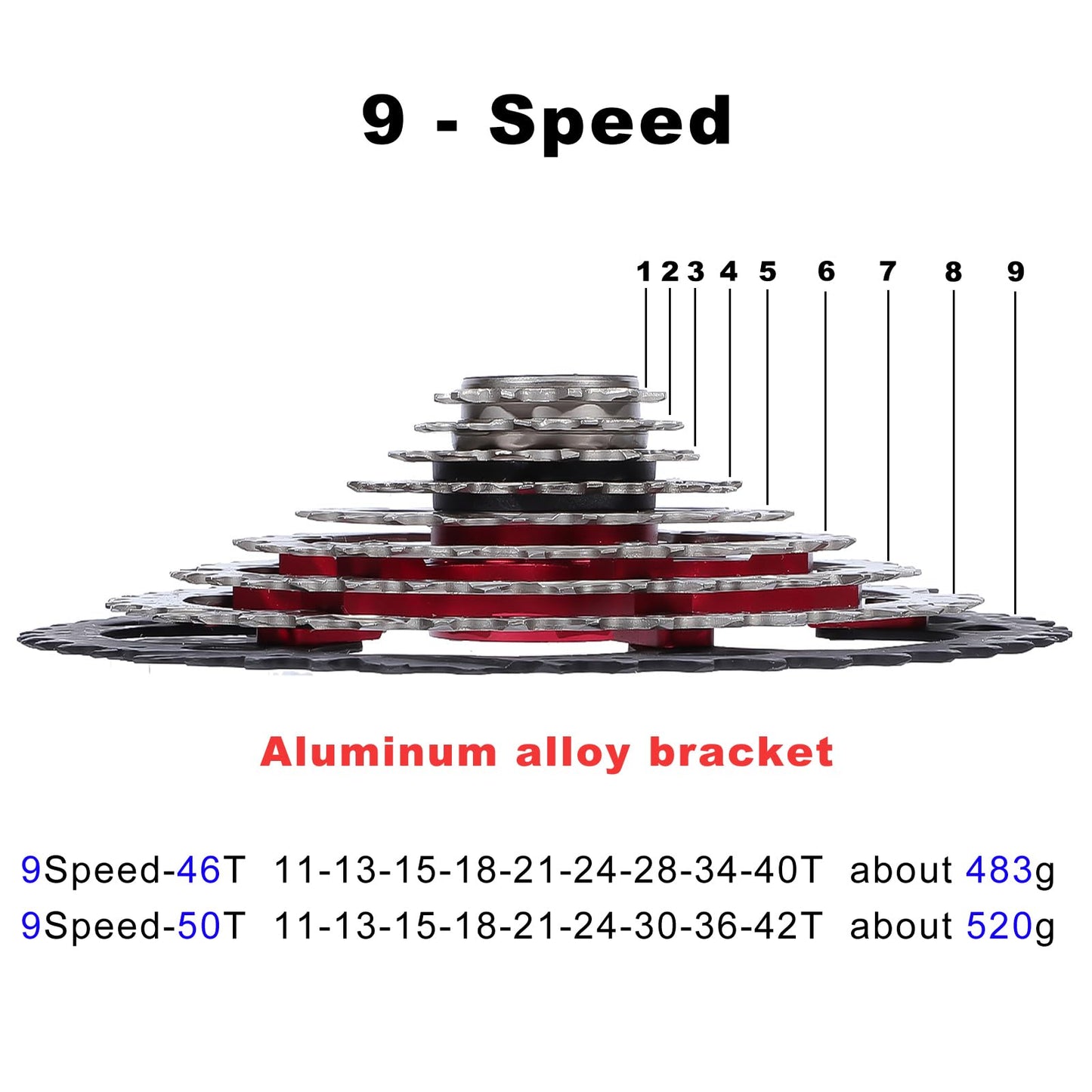 LANXUANR 9 Speed Mountain Bicycle Cassette Fit for MTB Bike, Road Bicycle?Super Light (11-50T)