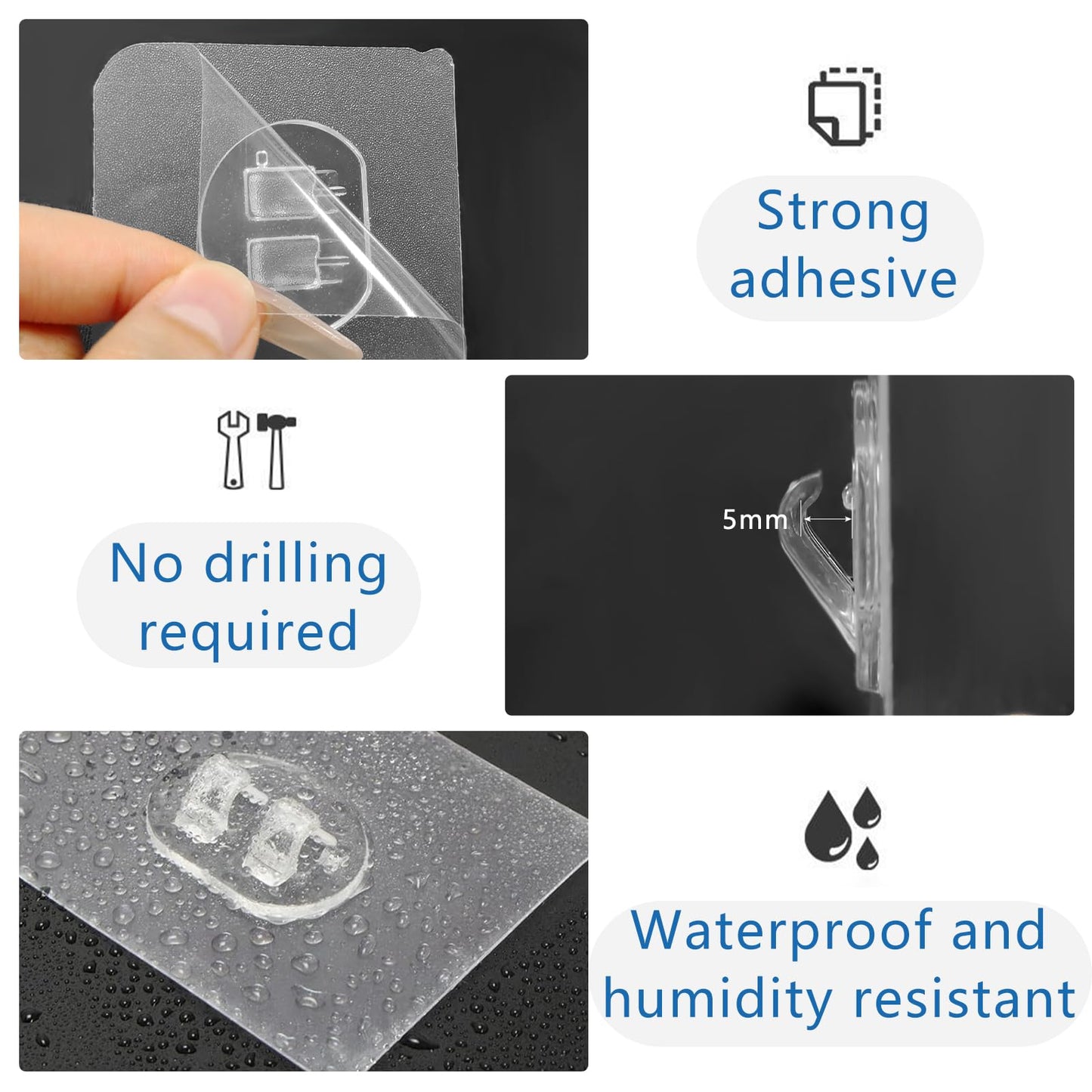 L&W Luck 14 Pack Self Adhesive Hooks, Sticky Hooks Extra Strong