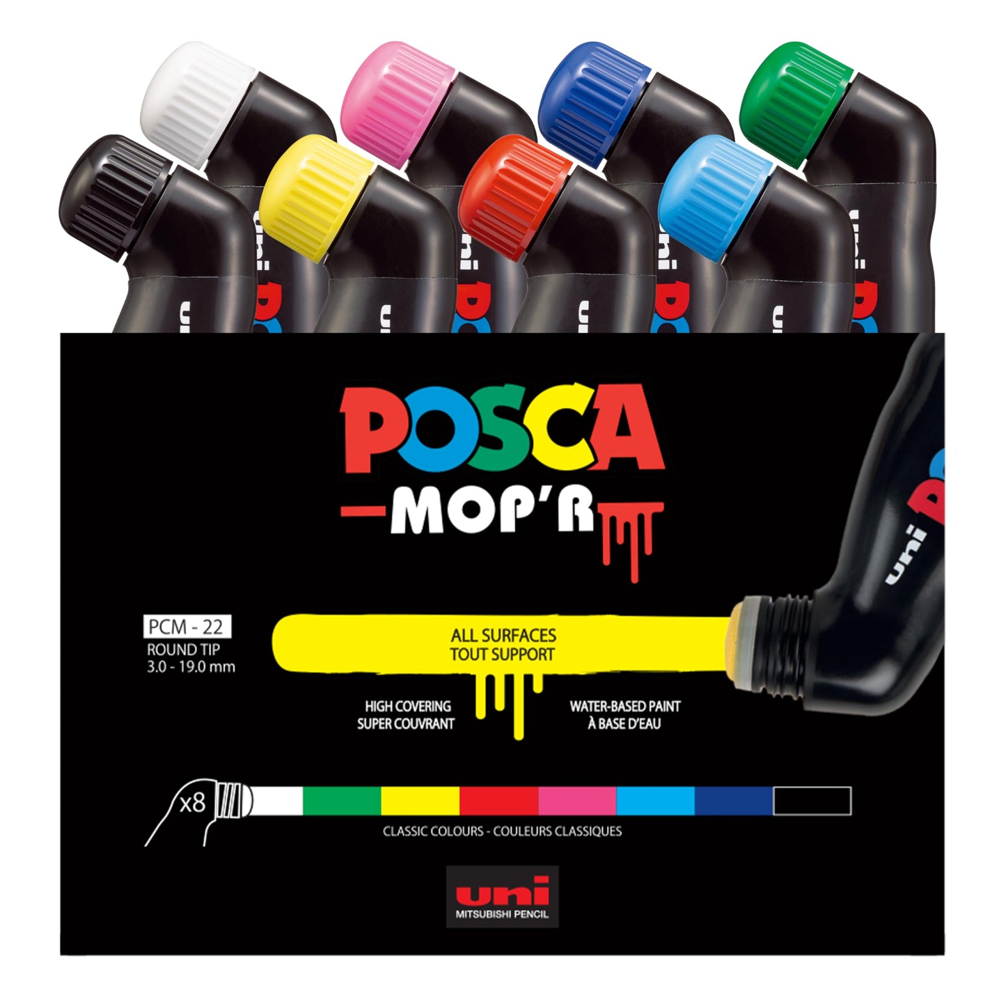 POSCA MOP?R PCM-22 Water Based Permanent Paint Markers. Round Tip for Art & Crafts. Multi Surface Use On Wood Metal Paper Canvas Cardboard Glass