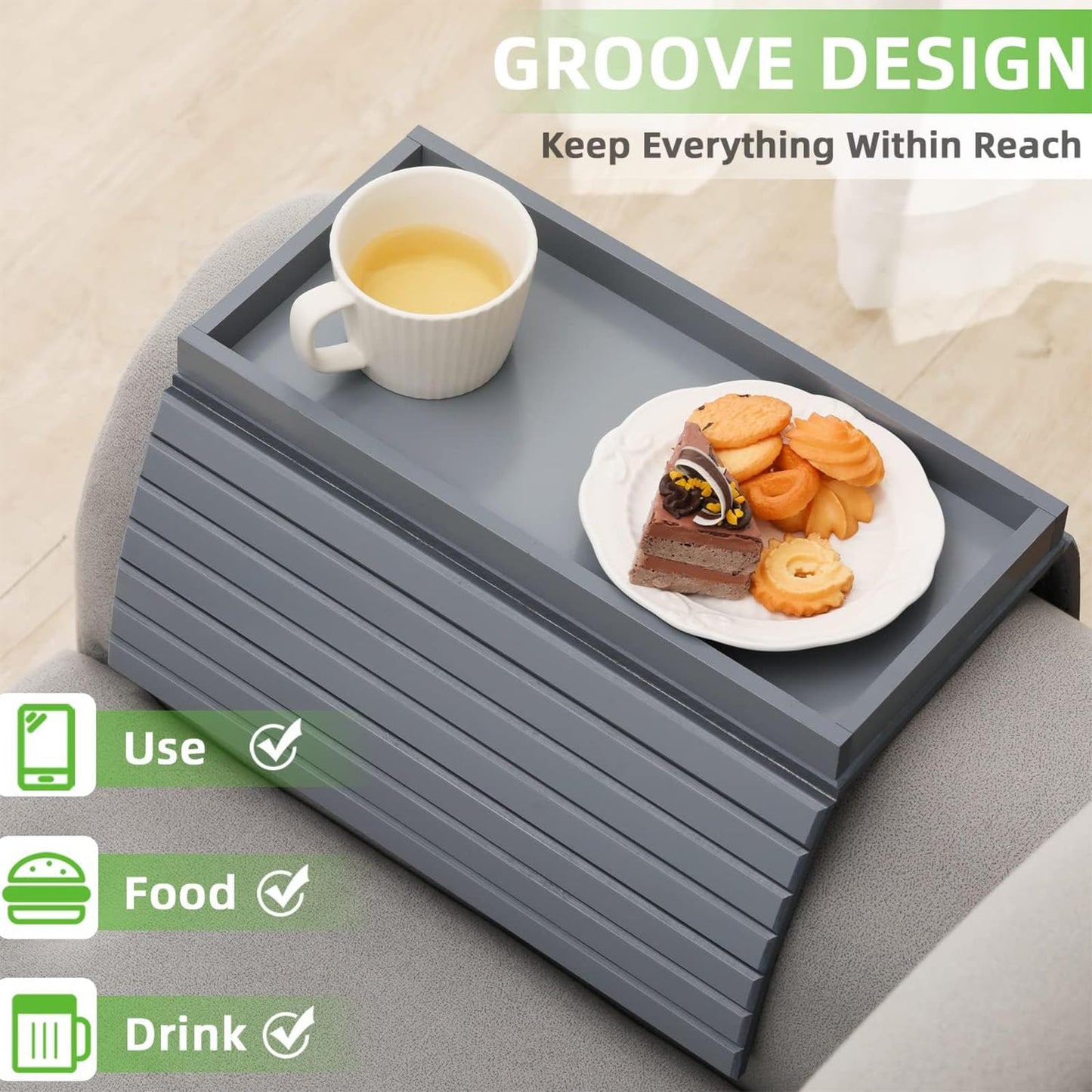 SHILIPAIJC Sofa Arm Tray, Armchair Tray Sofa Arm Table with Cup Mats