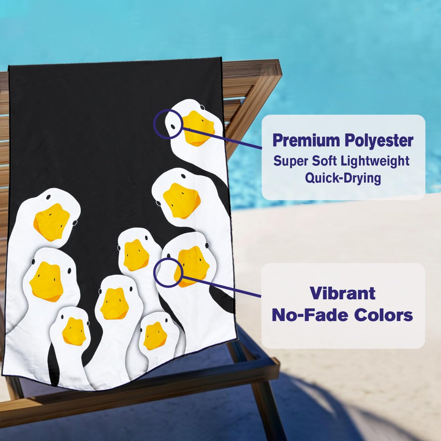 Violetpos Cute Duck Group Beach Towel, Extra Large 180x90 cm 250GSM Microfibre, Sand Free Quick Dry