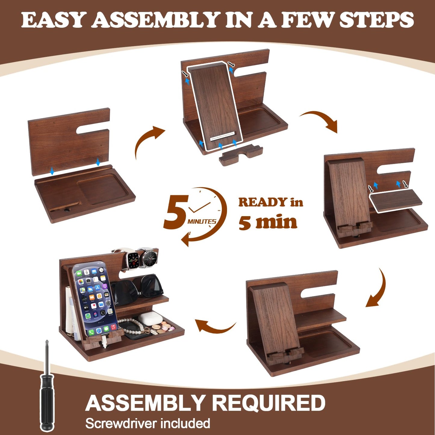 ELEVAT Gifts for Men Christmas Wood Phone Docking Station Desk Organizer Fathers Gifts Anniversary Birthday Gifts for him Xmas Presents for Men