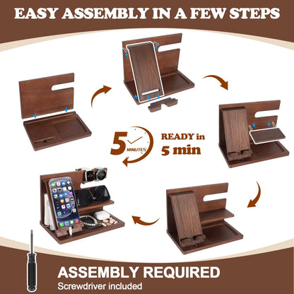 ELEVAT Gifts for Men Christmas Wood Phone Docking Station Desk Organizer Fathers Gifts Anniversary Birthday Gifts for him Xmas Presents for Men