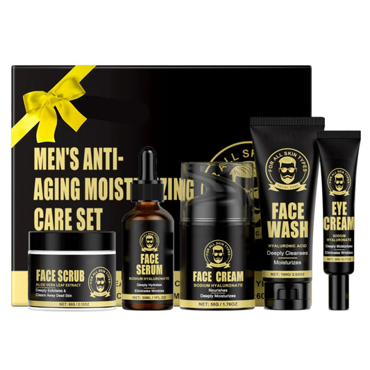 5PCS Mens Skin Care Sets & Kits- Anti-Aging Mens Skincare Set With Face Cream ,Face Wash & Scrub, Eye Cream, Anti Wrinkle Serum, Moisturiser Gift Sets