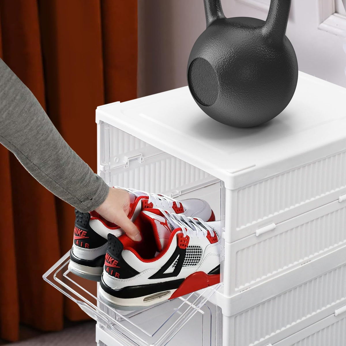 Wuciray Shoe Storage Box 6PCS Shoe Organiser Clear Stackable with Magnetic Door Installation Free Plastic Trainer Storage Organise Foldable Space