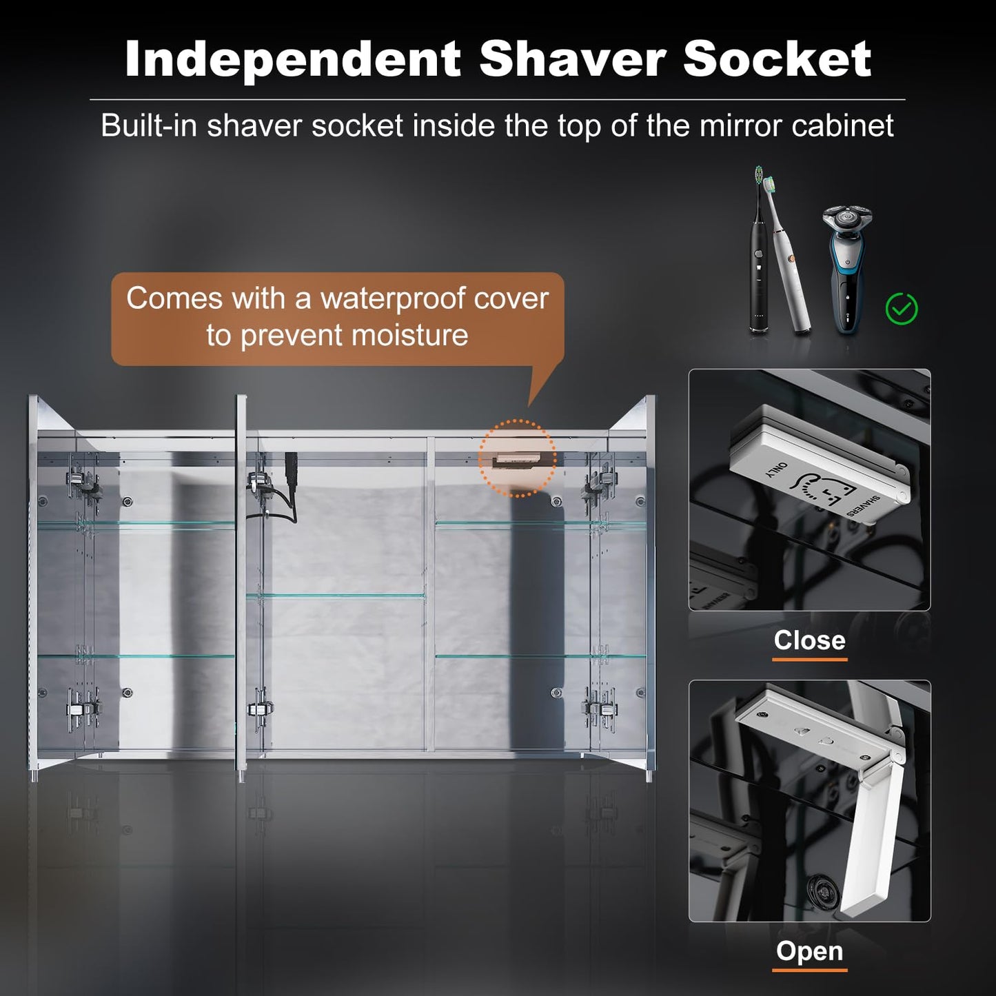 ELEGANT Triple Door LED Mirror Cabinet with Shaver Socket, 1000x600cm